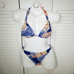 Brand New 70s Pattern Blue & Orange Bikini